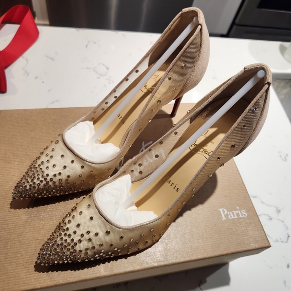 Louboutin Follies Strass Crystal Nude Heels - Picture 7 of 16